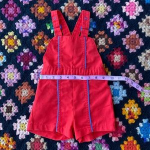 vintage handmade baby overalls red